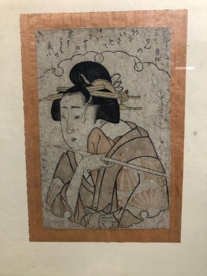 null Set of five pages of albums and chuban tate-e, one of them by Harunobu, representing...