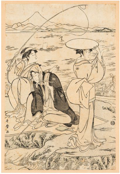 KITAGAWA UTAMARO (1753 -1806) Oban tate-e, left part of the triptych "Fishing in...