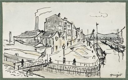 Alphonse QUIZET (1885-1955) View of Paris
Four ink and wash drawings, signed lower...