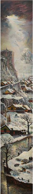 Jean RAFFY LE PERSAN (1920-2008) Village de montagne en hiver
Huile sur panneau,...