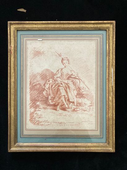 GILLES DEMARTEAU (1722-1776) Bergère assise, n°180
Femme de profil vers la droite,...