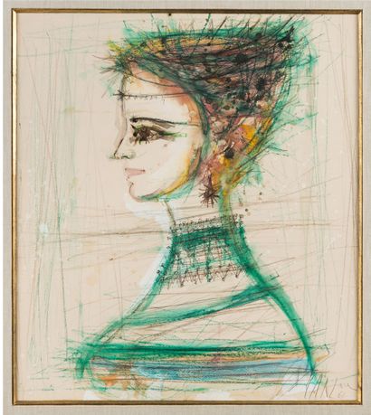 Jean CARZOU (1907-2000) Profile of a woman, 1961
Mixed media on paper, signed and...