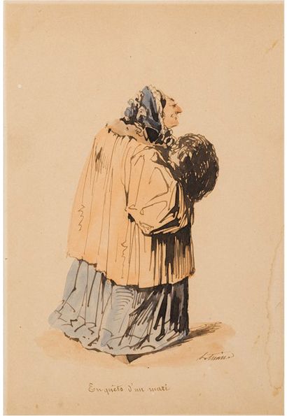 LETUAIRE Pierre Toulon 1798-id.; 1885 Two pending drawings: "In search of a husband"...