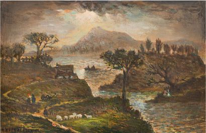 Jean RAFFY LE PERSAN (1920-2008) Shepherd by the lake
Oil on panel, signed lower...