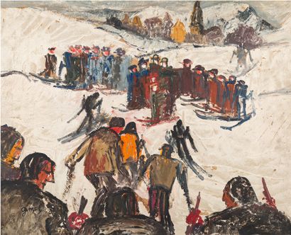 Georges GIMEL (1898-1962) Winter sports
Oil on paper mounted on canvas, signed lower...