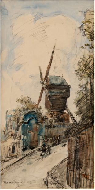 FRANK MYERS BOGGS dit FRANK BOGGS (1855-1926) Montmartre, le moulin de la galette
Aquarelle...