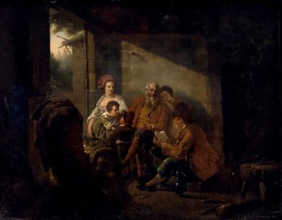 DE MARNE Jean-Louis Bruxelles 1752-Paris 1829 Intérieur rustique ou La lecture familiale
Huile...