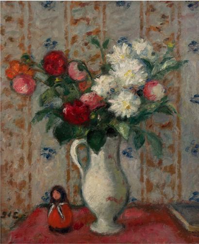 Georges D'ESPAGNAT (1870-1950) Bouquet à la poupée russe
Huile sur toile, signée...