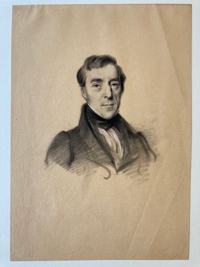 BOILLY Julien Léopold Paris 1796-1874 1- Portrait d'homme en buste à la redingote...