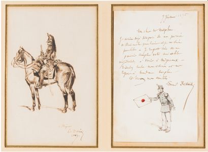 Edouard DETAILLE (1848-1912) Lettre au cuirassier
Un dessin et une lettre autographe...