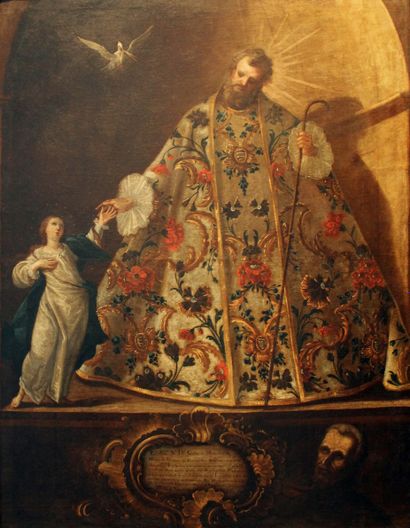 ECOLE ESPAGNOLE Seconde moitié du XVIII° siècle San Joaquim et la Vierge éclairés...