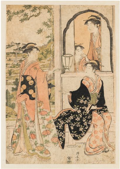 Torii Kiyonaga (1752 -1815) Oban tate-e, central part of the triptych "Modern version...