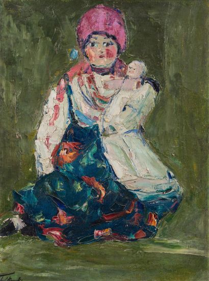 Wlodzimierz dit Vladimir de TERLIKOWSKI (1873-1951) The child with the doll
Oil on...