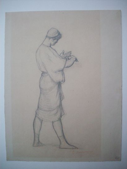BOULANGER Gustave Paris 1824-id.; 1888 Jeune oriental debout Crayon noir et sanguine....