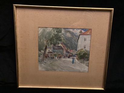 null Lot comprenant : 

Jules DREVET (1889-1969)

-Rue animée de Chambéry. Aquarelle...