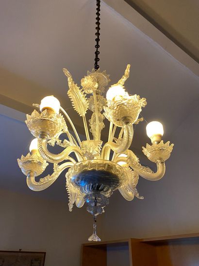 null Chandelier in colored glass of Venice with six arms of lights