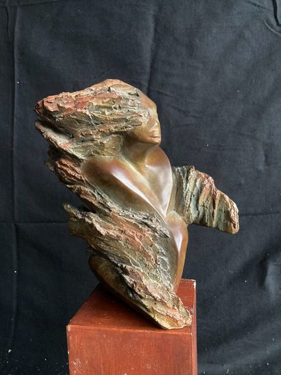 null Inge FREESE, Feu, bronze à patine brune numéroté 3/8. H. 23 - L. 25 cm