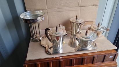 null 
*Tea and coffee service with tray; all in silver plated metal (six pieces)....
