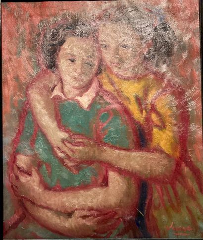 null VINA. The two children, oil on canvas signed lower right 65x54 cm