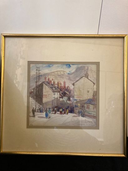 null Lot including : 

Jules DREVET (1889-1969)

-Animated street of Chambéry. Watercolor...
