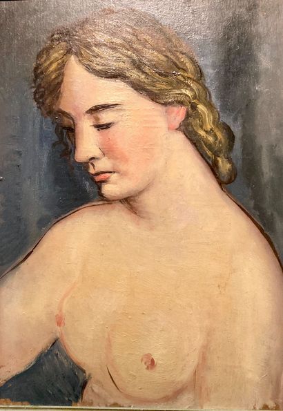 null Huile sur panneau, Femme nue en buste, 52x37 cm