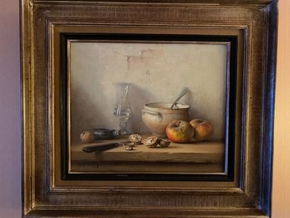 null Still life. Two oil on canvas signed lower left (unidentified signatures).