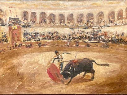 null Oil on canvas, the bullfight, 35x55 cm