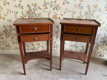 null Two bedside tables in varnished wood opening with two drawers. Directoire s...