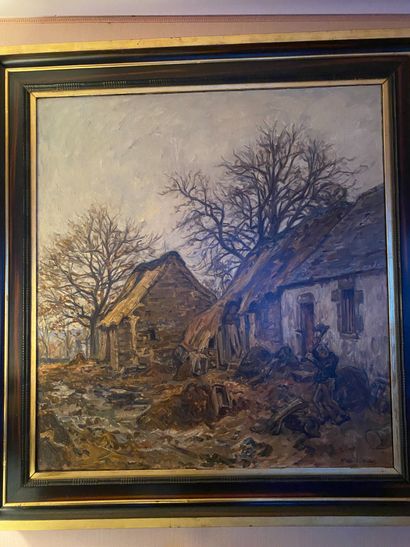 null Germain DAVID-NILLET. The Log Splitter. Oil on canvas signed lower right.