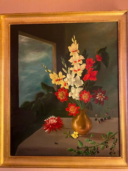 null Robert ANTOINE. Vase of flowers on an entablature. Oil on canvas signed lower...