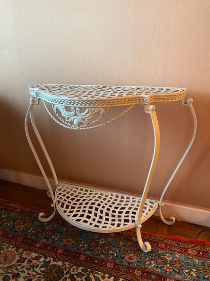 null Console in wrought iron lacquered white with two trays in imitation of bask...