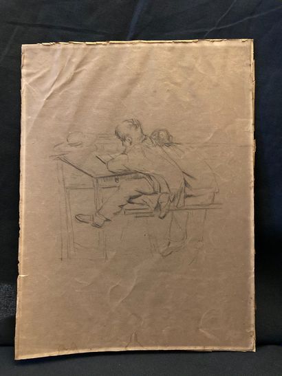 null Two drawings "The lioness" and "Schoolboys at their desks" 30 x 22.9 cm and...