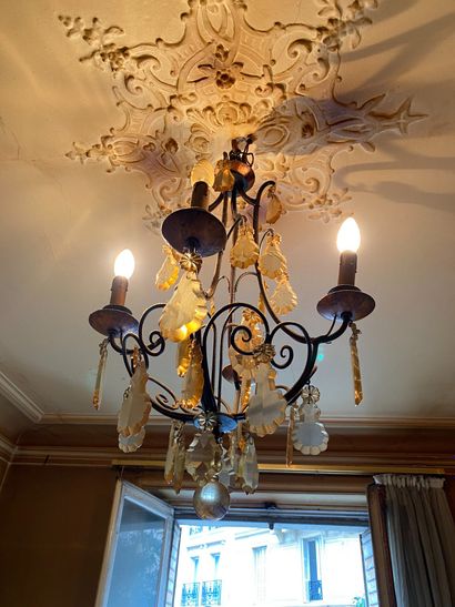 null Two chandeliers cage with four arms of lights with crystal pendants. (Different...
