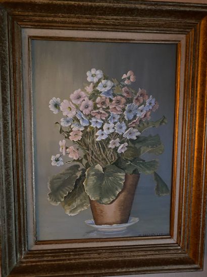 null M. GASTON LEROUX. The pot of flowers. Oil on canvas signed in bottom on the...