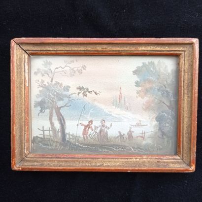 null Two pastiches: - the fishing party 9x13cm - the passage of the coach diam: 21.5cm...