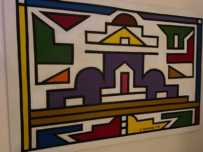 null 
*Francina NDIMANDE (1940) Geometric composition. Acrylic on canvas signed lower...