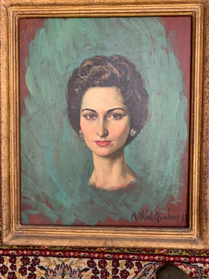 null Alejo VIDAL-QUADRAS. Portrait of Ghislaine de La Brosse. Oil on canvas signed...