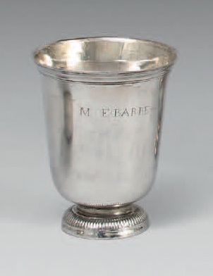 null Silver tulip tumbler, the threaded neck engraved "M.E. BARBE" standing on a...