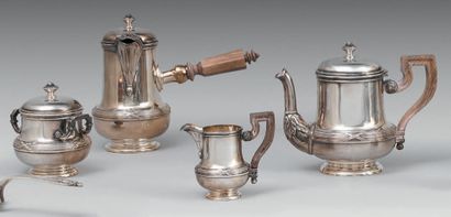 null Tea service "head to head" in plain silver 950 thousandths of baluster form...