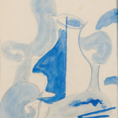 Georges BRAQUE (1882 - 1963) La palette au vase, circa 1948.
Watercolor on pencil...