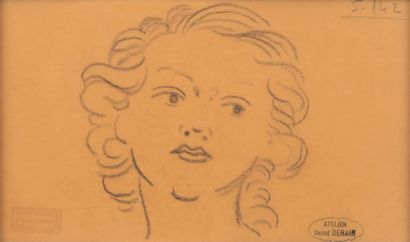 André DERAIN (1880 - 1954) Tête de femme.
Dessin au crayon noir porte le timbre de...