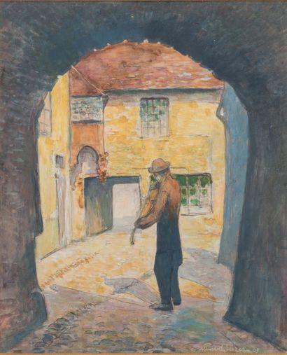 Albert GLEIZES (1881 - 1953) The violinist, musician in a courtyard, 1905.
Watercolor...