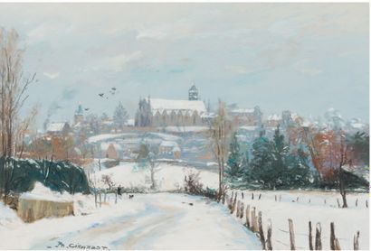 Philippe GIRARDOT (Né en 1948) Landscape of snow.
Gouache, signed lower left.
26...