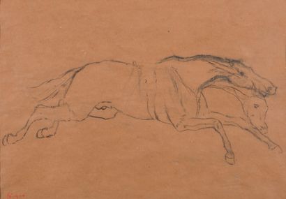 Edgar DEGAS (1834 - 1917) Cheval galopant. Dessin au crayon noir porte le timbre...