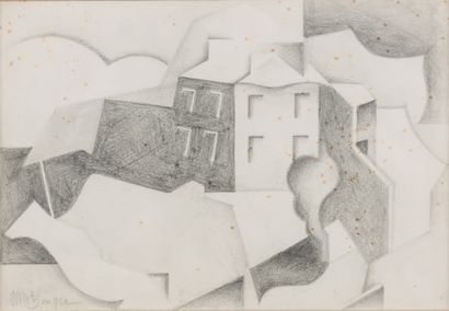 Jean METZINGER (1883 - 1956) Les maisons.
Dessin au crayon noir et à l'estompe, signé... Gazette Drouot