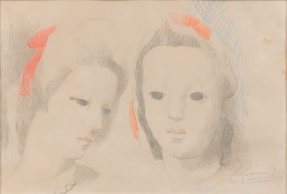 Marie LAURENCIN (1883 - 1956) Deux têtes de femme, 1942.
Crayon noir rehaussé de...