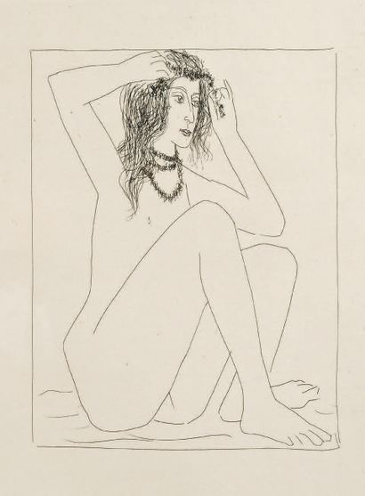 Pablo Picasso (1881-1973) Femme nue se couronnant de fleurs. Planche 2 de la suite...