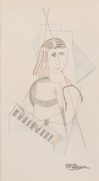 Jean METZINGER (1883 - 1956) Femme au piano.
Dessin au crayon noir et crayons de...