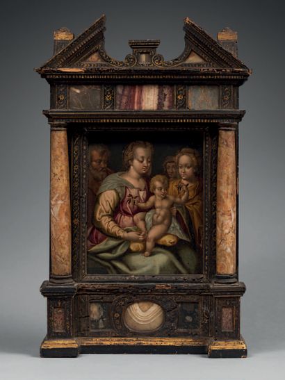 ECOLE ITALIENNE seconde moitié du XVIe siècle La Sainte Famille avec sainte Anne...