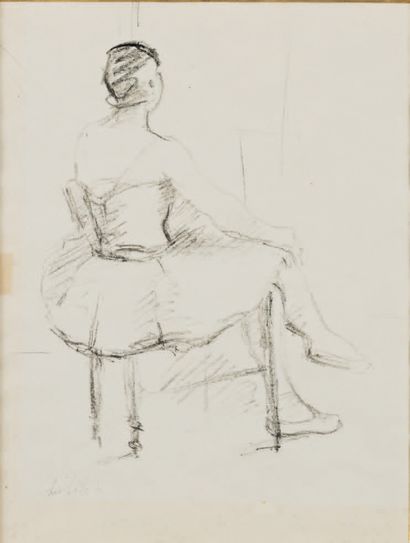 Ossip LUBITCH (1896 - 1990) Ballerina with a stool.
Drawing, signed lower right.
25...